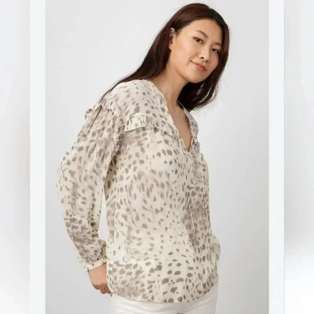 Rails Lydia Puma Animal Print Long Sleeve Lightweight Top Blouse M